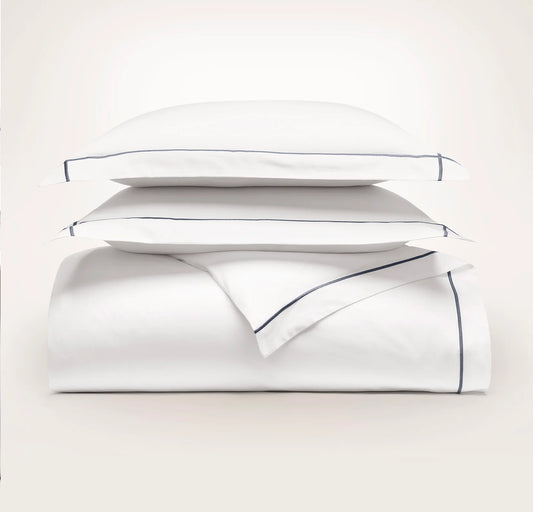 Percale Embellished Duvet Set - White/Mineral Embroidered