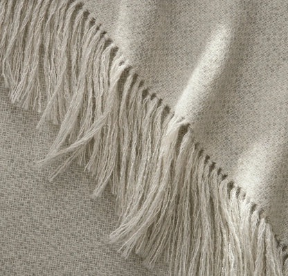 Alpaca Pin Check Oversized Throw Blanket - Ivory/Pewter