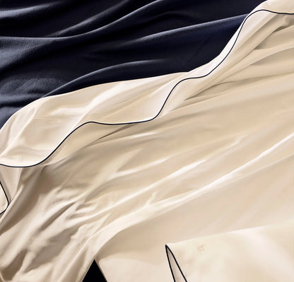 Signature Embellished Sheet Set - White/Coastal Navy Piped Edge