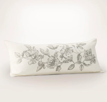 Etched Peony Pillow Cover - Cream/Pewter