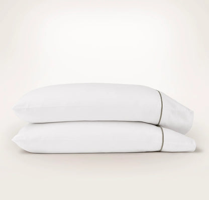 Percale Embellished Pillowcase Set - White/Oak Embroidered