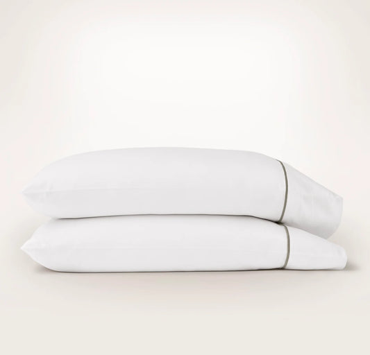 Percale Embellished Pillowcase Set - White/Oak Embroidered
