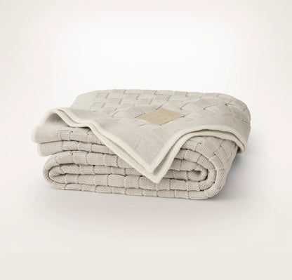 Basketweave Knit Throw Blanket - Heathered Pewter/Cream