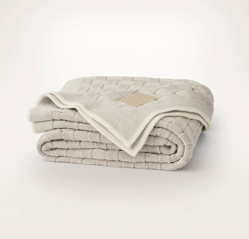 Basketweave Knit Throw Blanket - Heathered Pewter/Cream