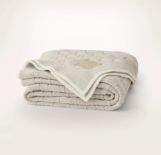 Basketweave Knit Throw Blanket - Heathered Pewter/Cream