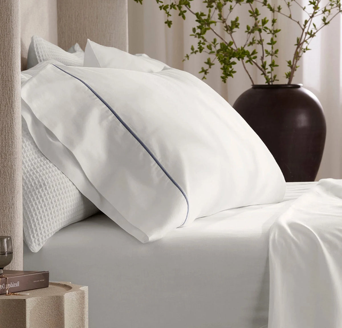 Signature Embellished Pillowcase Set - White/Mineral Embroidered