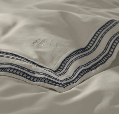Signature Embellished Duvet Set - White/Mineral Ladder Stitch