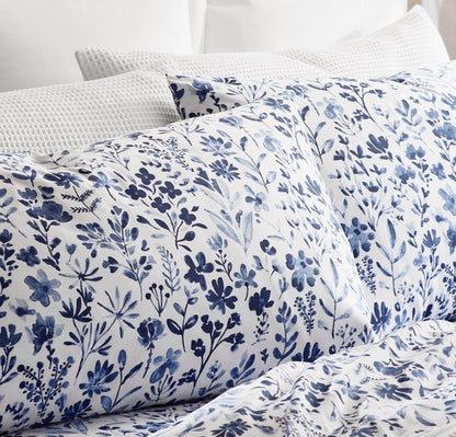Signature Hemmed Pillowcase Set - Navy Botanical