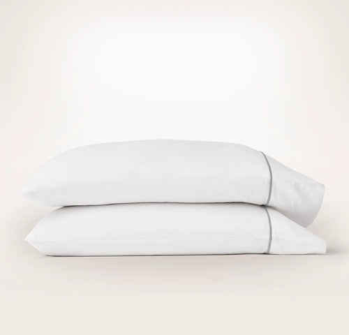 Percale Embellished Pillowcase Set - White/Shore Embroidered