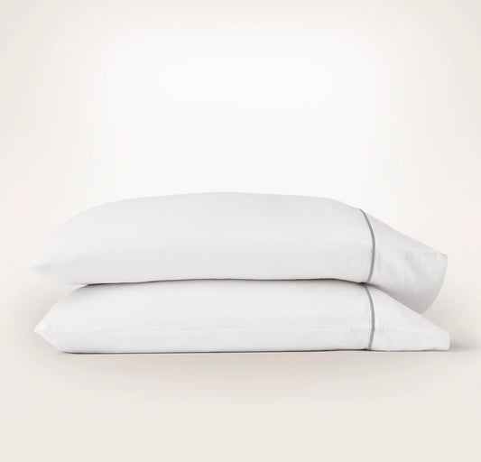 Percale Embellished Pillowcase Set - White/Shore Embroidered