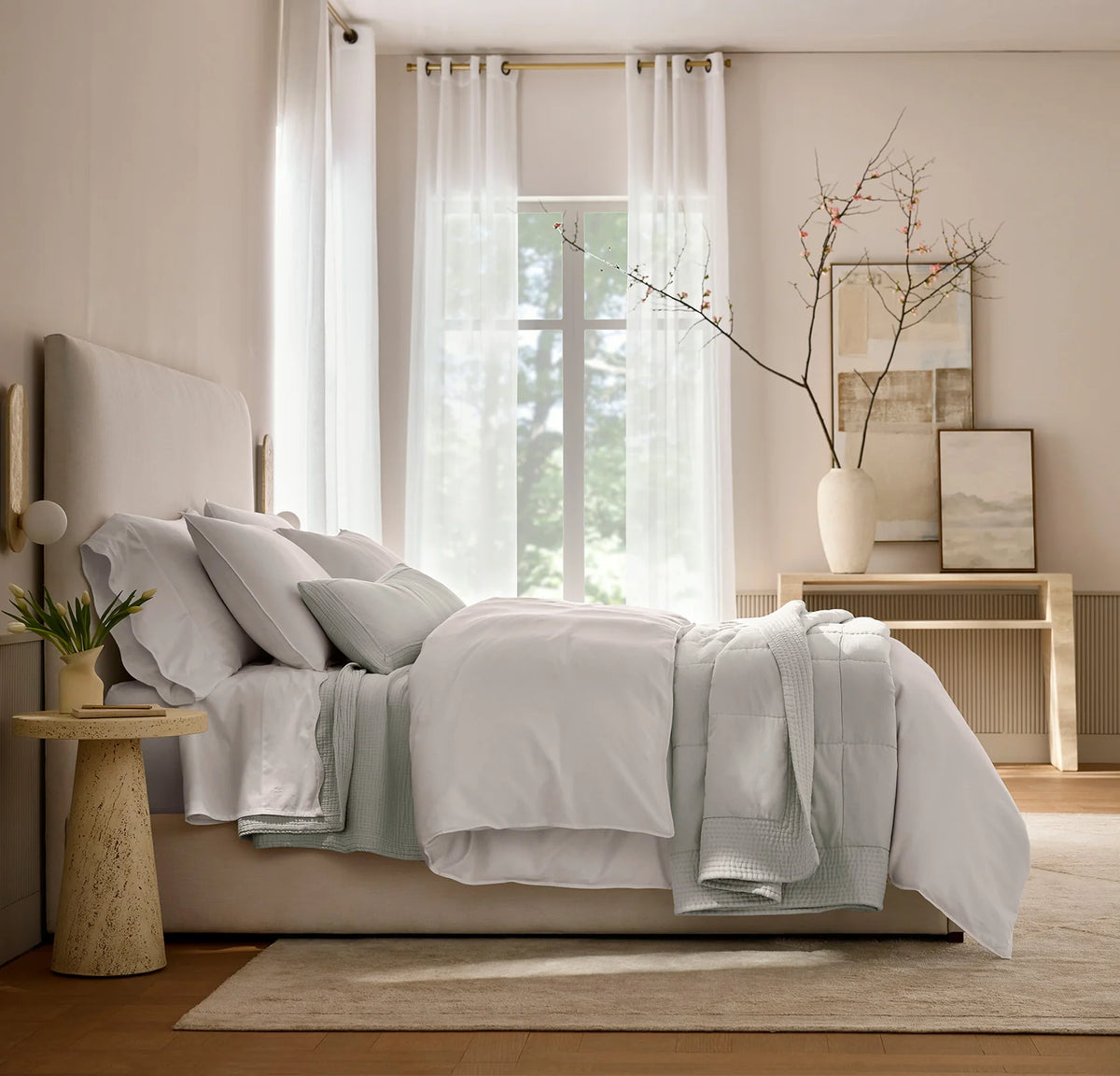Signature Embellished Sheet Set - White/White Curved Edge