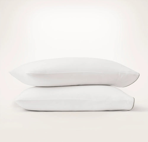 Signature Embellished Pillowcase Set - White/Pewter Piped Edge
