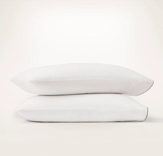 Signature Embellished Pillowcase Set - White/Pewter Piped Edge