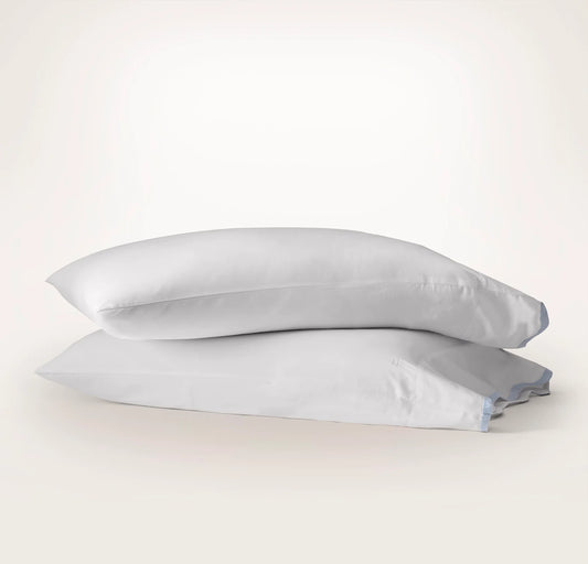 Signature Embellished Pillowcase Set - White/Hydrangea Curved Edge