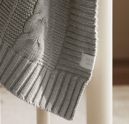 Cable Knit Baby Blanket - Heathered Pewter