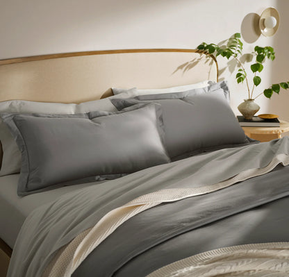 Signature Hemmed Duvet Set - Stone