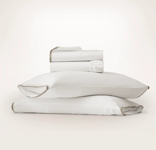 Signature Embellished Sheet Set - White/Pewter/Oak Trielle