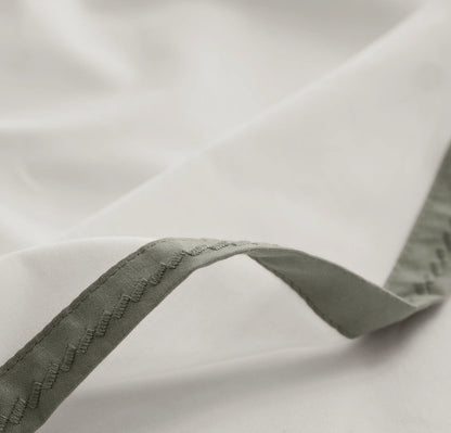 Percale Embellished Sheet Set - White/Juniper Framed
