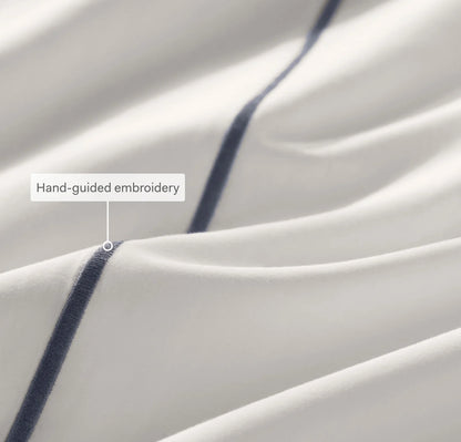 Percale Embellished Sheet Set - White/Shore Embroidered