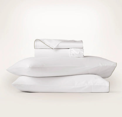 Signature Embellished Sheet Set - White/Pewter Piped Edge