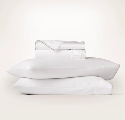 Signature Embellished Sheet Set - White/Pewter Piped Edge