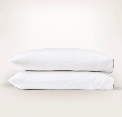 Percale Embellished Pillowcase Set - White/Pewter Piped Edge