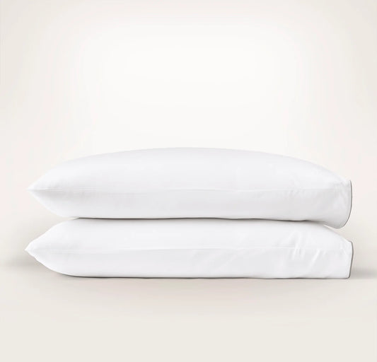 Percale Embellished Pillowcase Set - White/Pewter Piped Edge