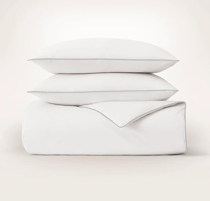 Signature Embellished Duvet Set - White/Shore Piped Edge