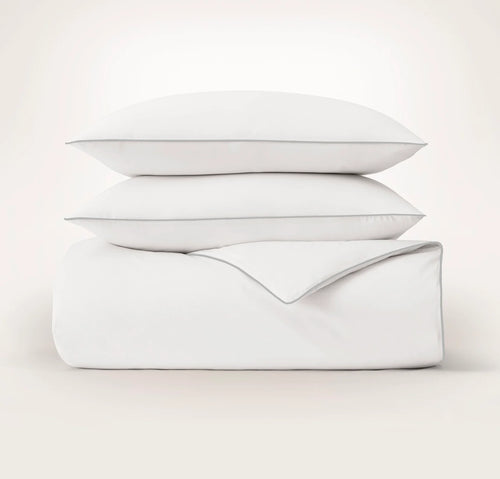 Signature Embellished Duvet Set - White/Shore Piped Edge