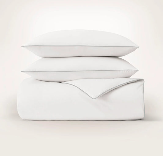 Signature Embellished Duvet Set - White/Shore Piped Edge