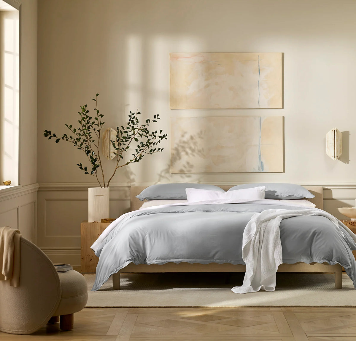 Percale Embellished Duvet Set - Shore/Shore Curved Edge