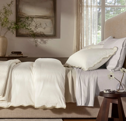 Signature Embellished Duvet Set - Cream/Sand Curved Edge