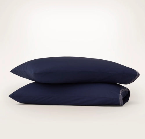 Signature Embellished Pillowcase Set - Coastal Navy/White Sail Stitch