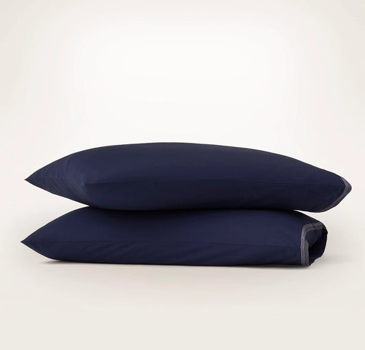Signature Embellished Pillowcase Set - Coastal Navy/White Sail Stitch