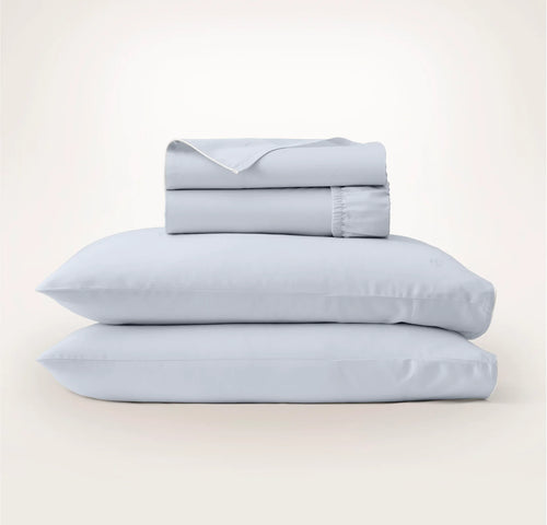 Percale Embellished Sheet Set - Hydrangea/White Piped Edge