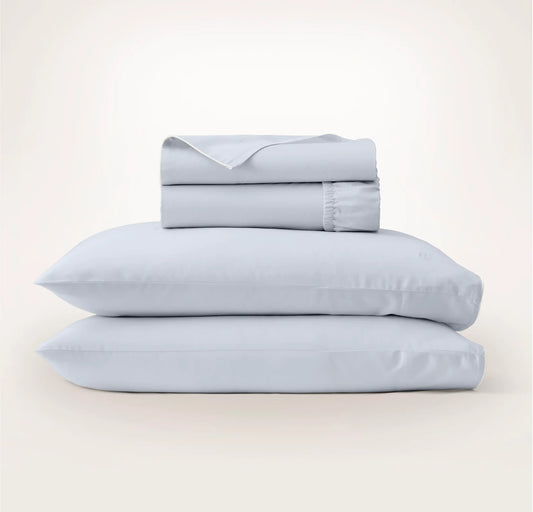 Percale Embellished Sheet Set - Hydrangea/White Piped Edge
