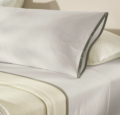 Percale Embellished Sheet Set - White/Juniper Framed