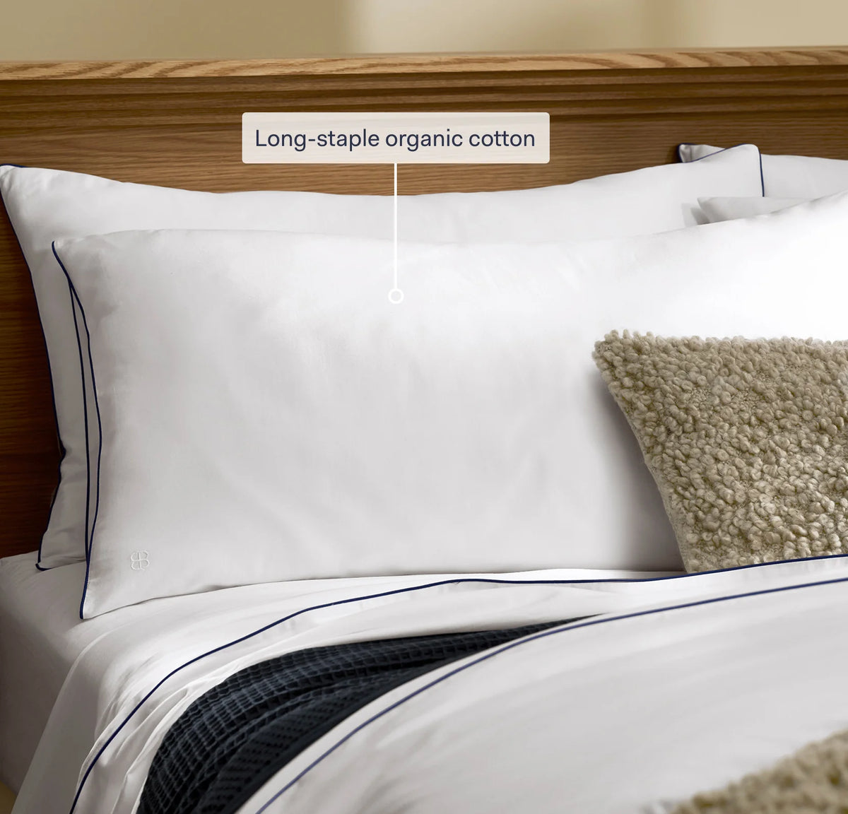 Percale Embellished Pillowcase Set - White/Pewter Piped Edge