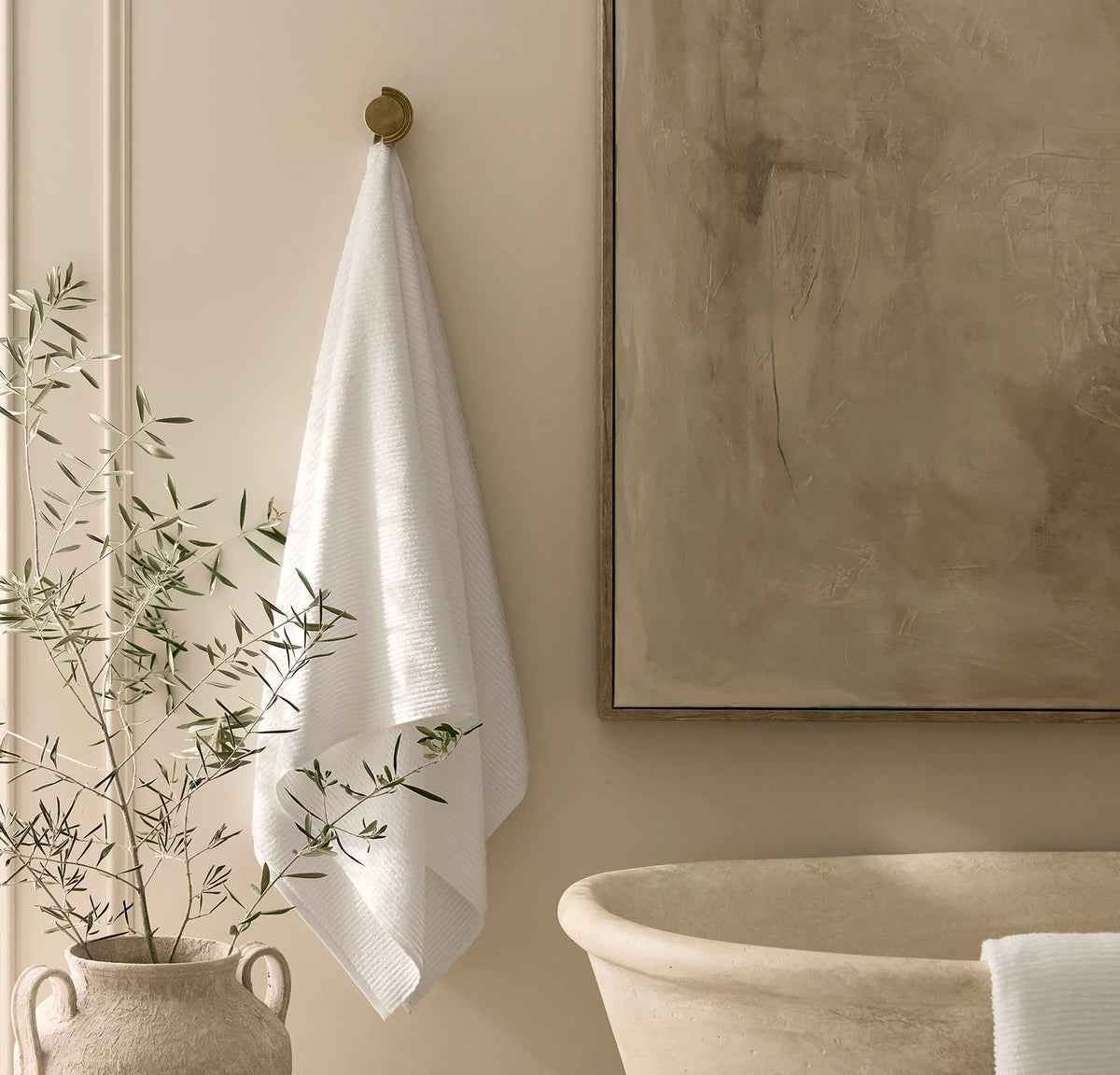 Turkish Ribbed Bath Towel - White