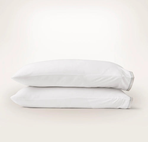 Percale Embellished Pillowcase Set - White/Shore/Sand Sail Stitch