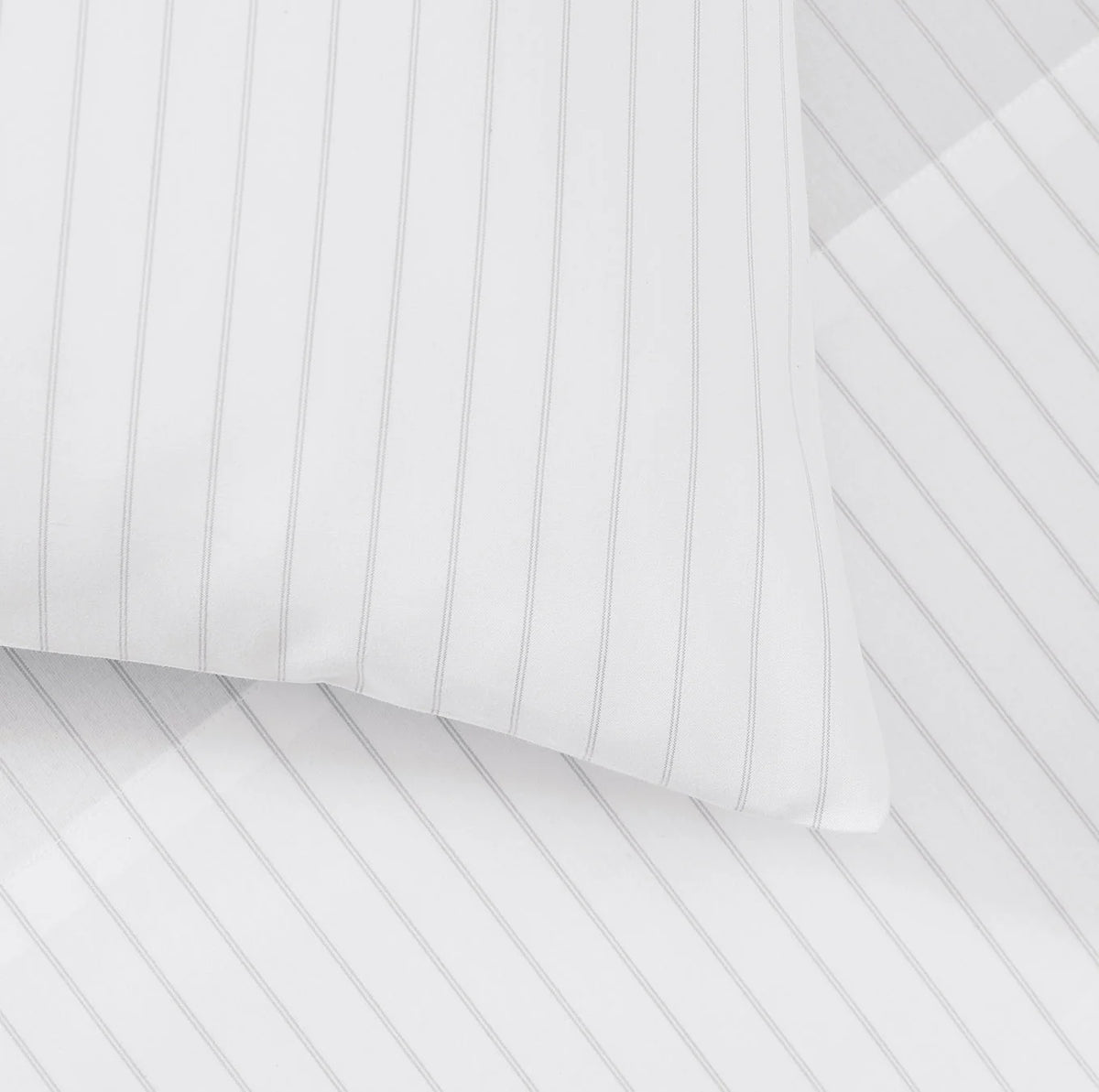 Percale Hemmed Pillowcase Set - White/Pewter Simple Stripe