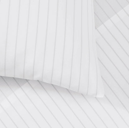 Percale Hemmed Pillowcase Set - White/Pewter Simple Stripe
