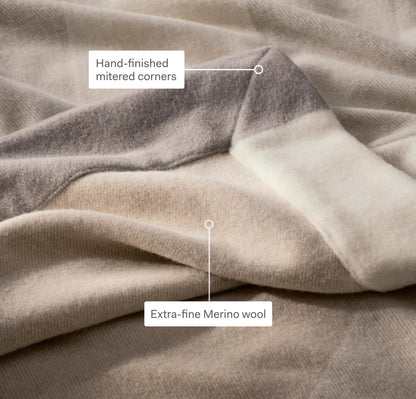 Fine Merino Wool Bed Blanket - Cream/Pewter/Oak Trielle