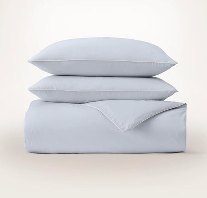 Percale Embellished Duvet Set - Hydrangea/White Piped Edge