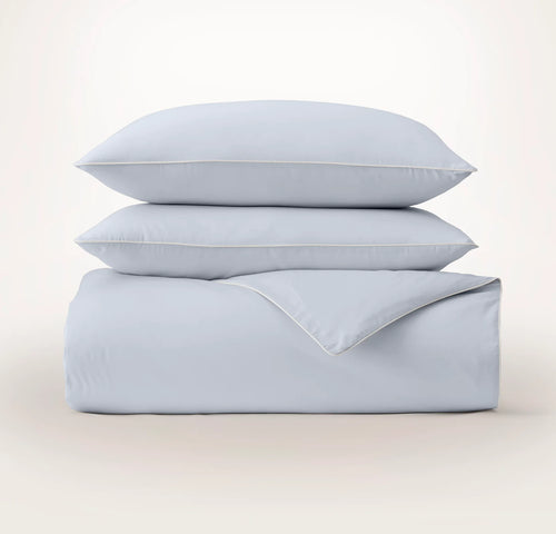 Percale Embellished Duvet Set - Hydrangea/White Piped Edge