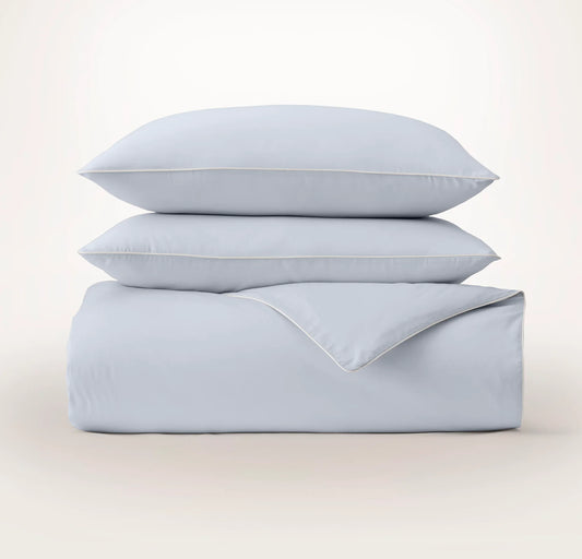 Percale Embellished Duvet Set - Hydrangea/White Piped Edge