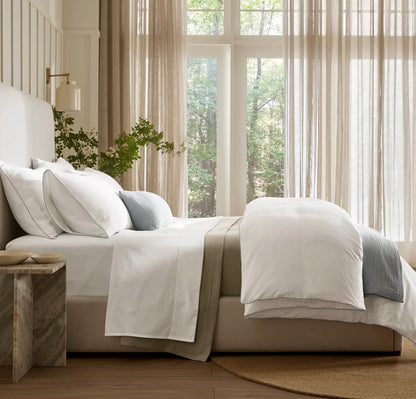Signature Embellished Sheet Set - White/Shore Piped Edge