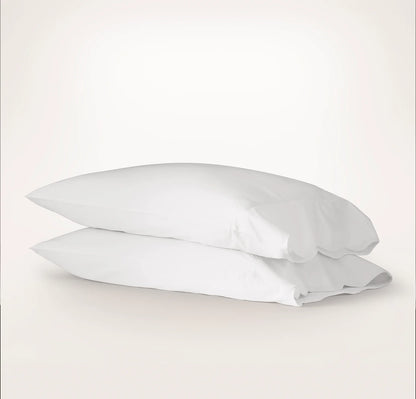 Percale Embellished Pillowcase Set - White/White Curved Edge