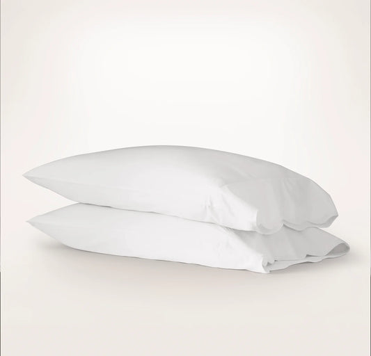 Percale Embellished Pillowcase Set - White/White Curved Edge