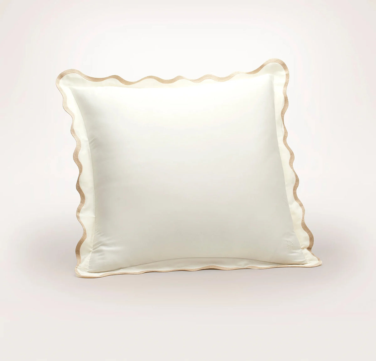 Percale Embellished Sham - Cream/Sand Curved Edge